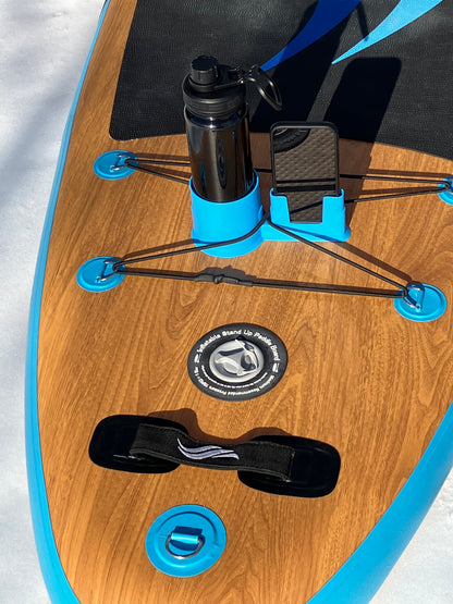 dual phone and drink/speaker holder that fits in the webbing of your inflatable paddleboard